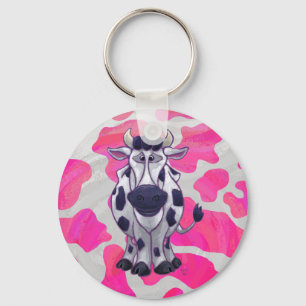 Llavero Salvaje de vaca rosa y blanco