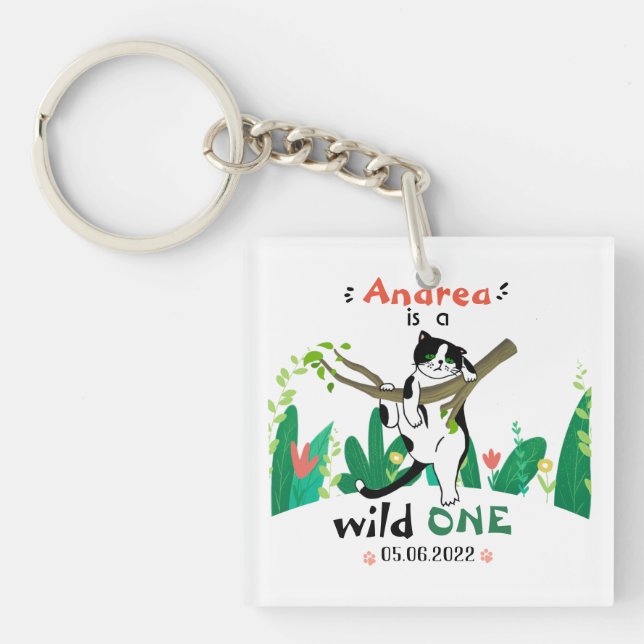 Llavero Salvaje un verde Safari Gato Kitty Primer cumpleañ (Frente)