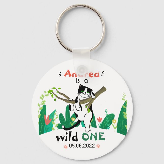 Llavero Salvaje un verde Safari Gato Kitty Primer cumpleañ (Anverso)