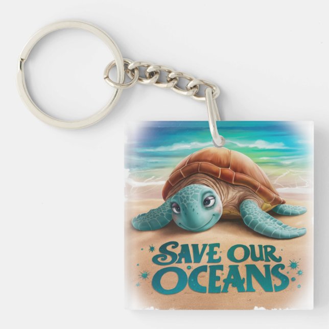 Llavero Salvar nuestros océanos y la protección del mar (Frente)