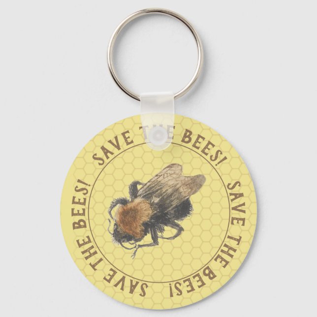 Llavero Salven las abejas | Vintage Honeybee & Honeycomb (Anverso)