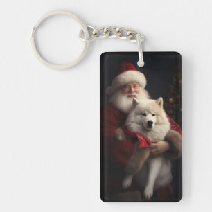 Llavero Samoyed Con Santa Claus Navideño
