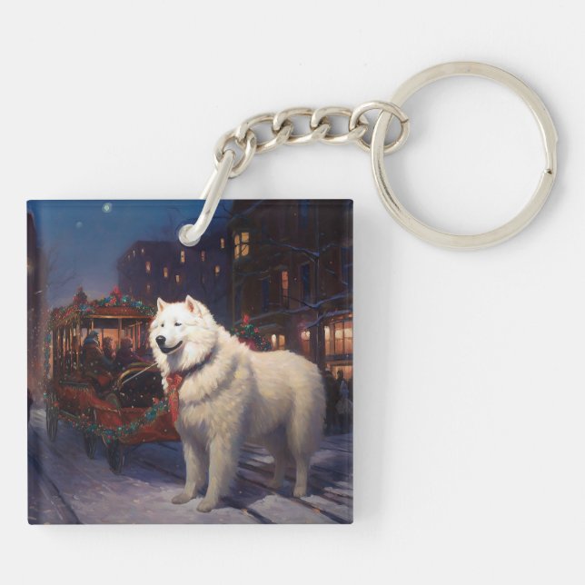 Llavero Samoyed Temporada Navideña Festiva  (Atrás)