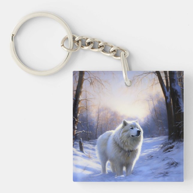 Llavero Samoyedo Deja que nieve Navidad (Frente)