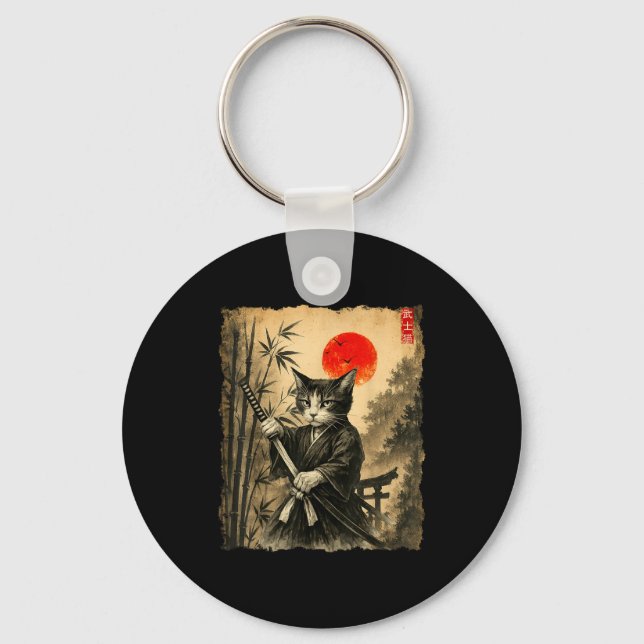 Llavero Samurai Cat Japanese Art Men Boys Funny Graphic Te (Anverso)