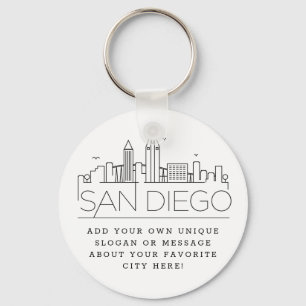 Llavero San Diego, CA Stylized Skyline   Custom Slogan