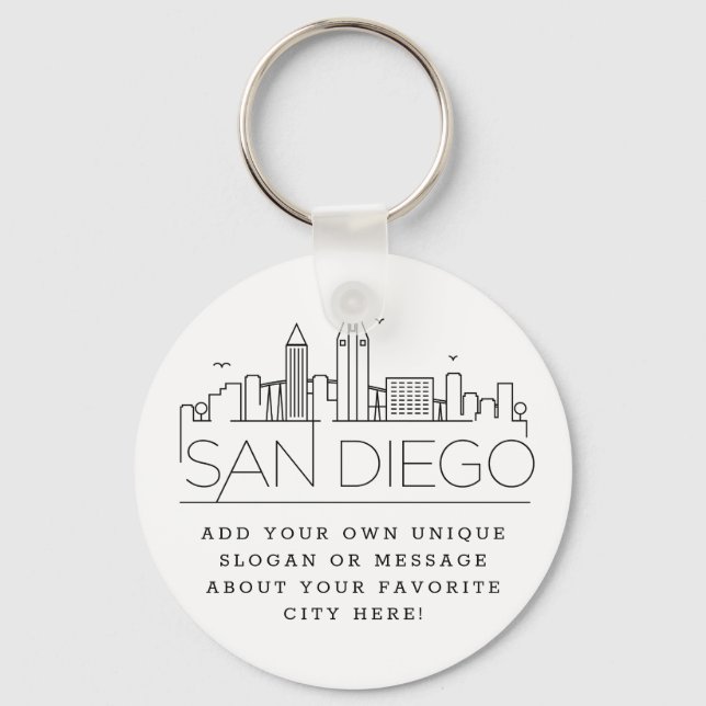 Llavero San Diego, CA Stylized Skyline | Custom Slogan (Anverso)