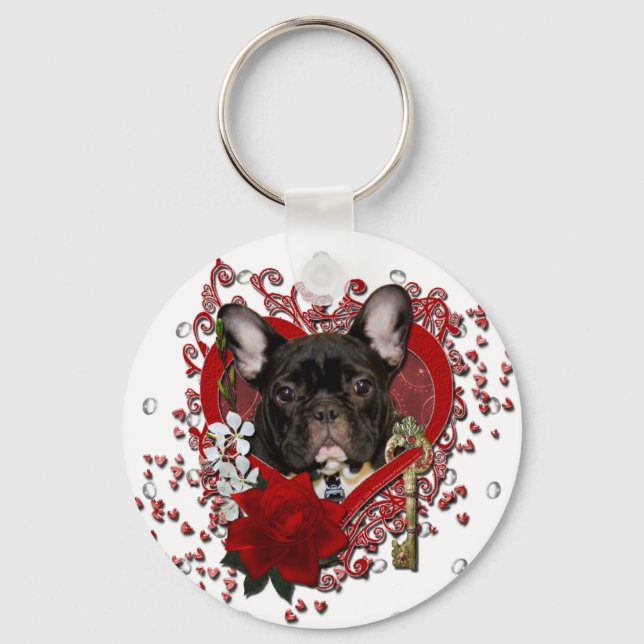 Llavero San Valentín - Clave para mi corazón - Bulldog fra (Anverso)