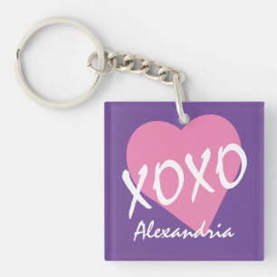 Llavero San Valentín Rosa XOXO besa abrazos con nombre mor