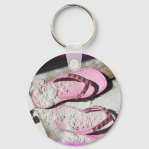 Llavero Sandalias arenosas rosadas del flip-flop en la