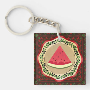 Llavero sandía en plato de oliva con tatreez palestino