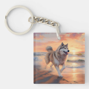 Llavero Sandy Paws Perro Malamute de Alaska en la puesta d