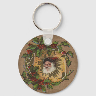 Llavero Santa Antiguo Vintage Navidad Holly