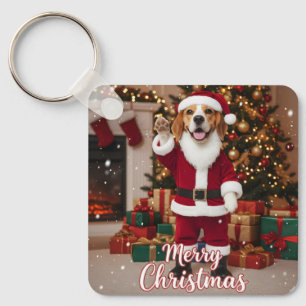 Llavero Santa Beagle Feliz Navidad - Perro Beagle Navidad