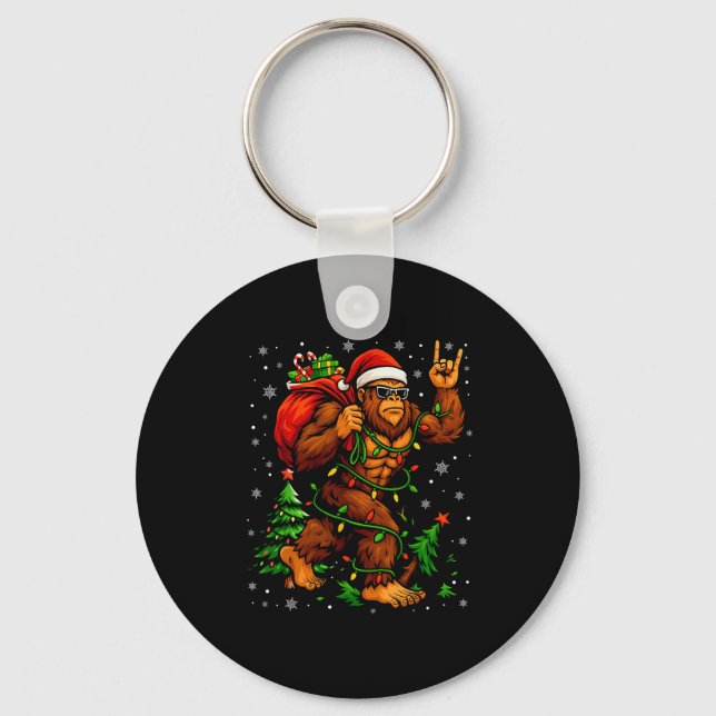 Llavero Santa Bigfoot Christmas Tree Xmas Lights Funny Sas (Anverso)