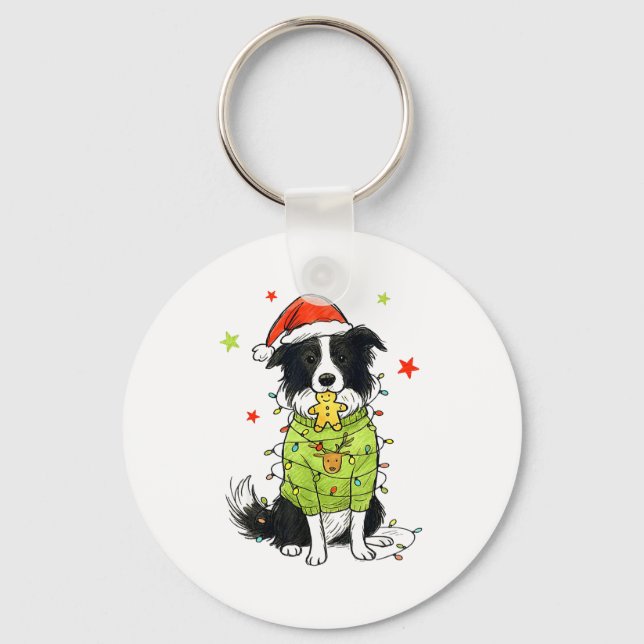 Llavero Santa Border Collie Christmas Border Collie Dog Mo (Anverso)