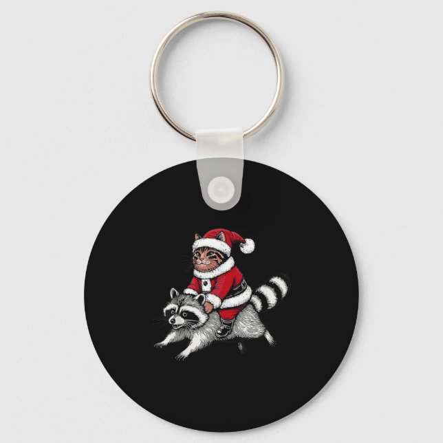 Llavero Santa Cat Riding A Raccoon Christmas Men Women Kid (Anverso)