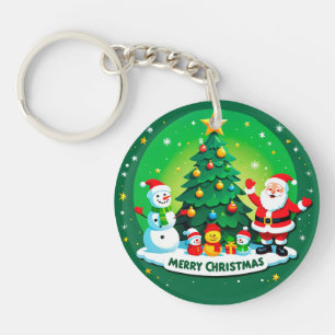 Llavero Santa Claus Alegre Con Muñeco de Nieve