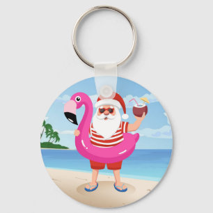 Llavero Santa Claus con anillo inflable de flamingo