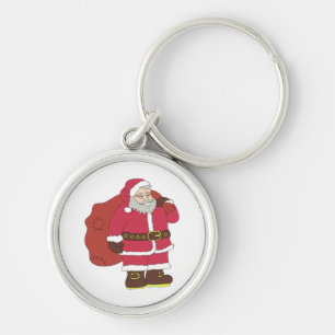 Llavero Santa Claus de rojo con bolsa de regalo y anteojos