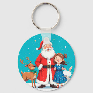 Llavero Santa Claus feliz con doncella de nieve