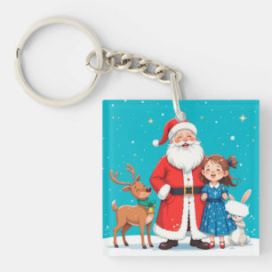 Llavero Santa Claus feliz con doncella de nieve