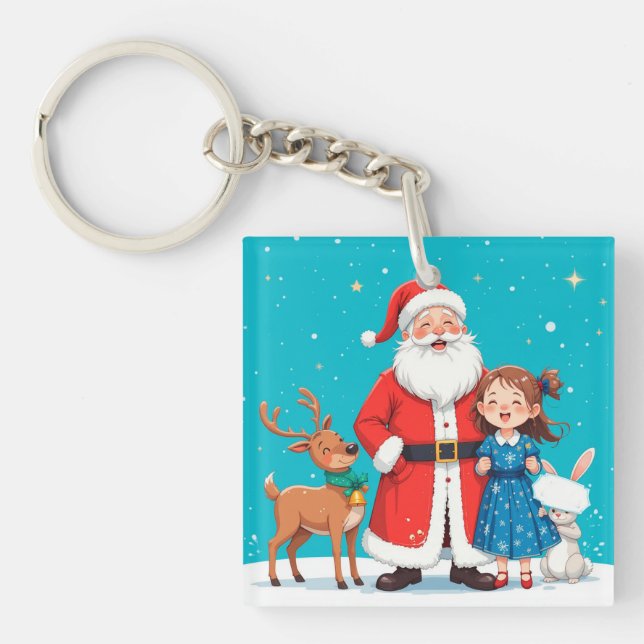 Llavero Santa Claus feliz con doncella de nieve (Frente)