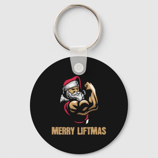 Llavero Santa Claus Gym Bodybuilding Fitness Merry Liftmas (Anverso)