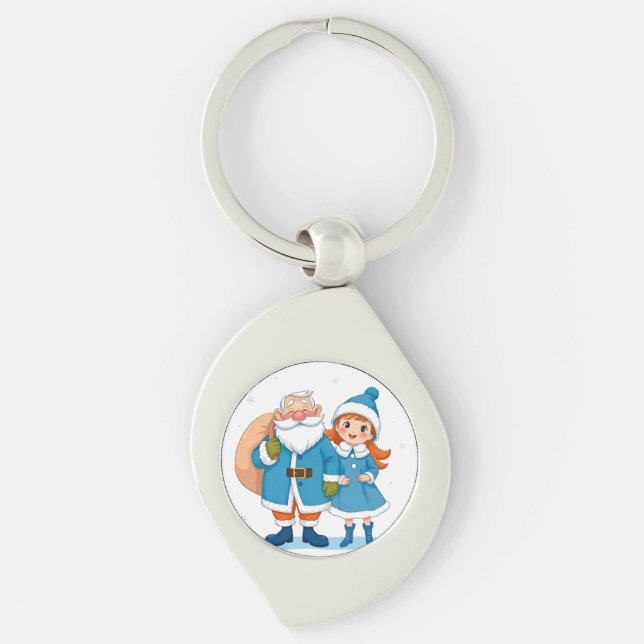 Llavero Santa Claus sonriente y doncella de nieve (Anverso)
