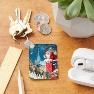 Llavero Santa Claus Victoriano de Navidad en chimenea