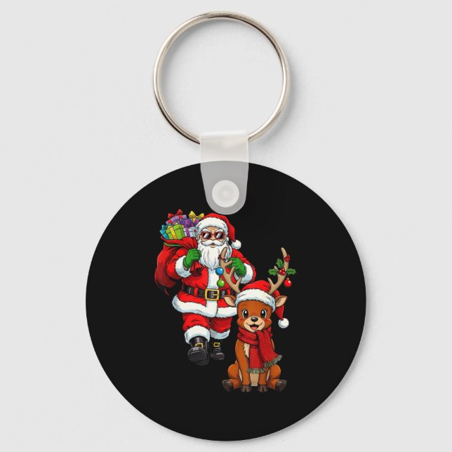 Llavero Santa Claus With Reindeer And Cool Christmas  (Anverso)