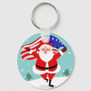 Llavero Santa corriendo con bandera estadounidense