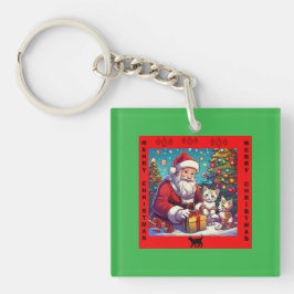 Llavero Santa Dando Regalos A Dos Gatitos Jóvenes