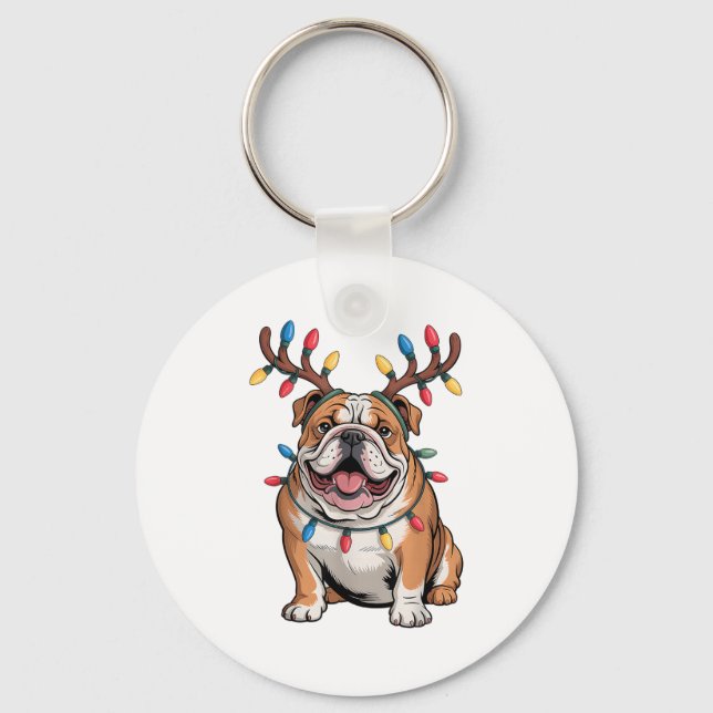 Llavero Santa English Bulldog Reindeer Light Christmas  (Anverso)