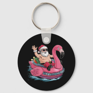 Llavero Santa Flamingo Flotador Navidad En Verano Julio