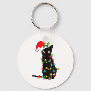 Llavero Santa Gato Negro Enredado En Luces De Navidad _1