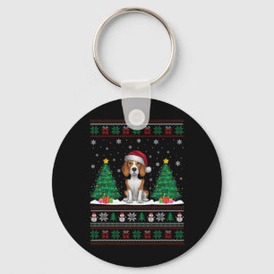 Llavero Santa Hat Beagle Dog Árbol de navidad ilumina Ugly