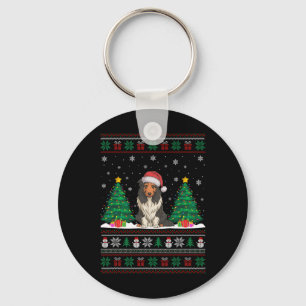 Llavero Santa Hat Beart Collie Dog Xmas Árbol alumbrado Fe