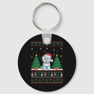Llavero Santa Hat Bichon Frise Dog Xmas Tree iluminan Ugly