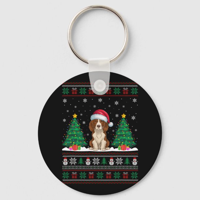 Llavero Santa Hat Brittany Spaniel Dog Xmas Tree iluminan  (Anverso)