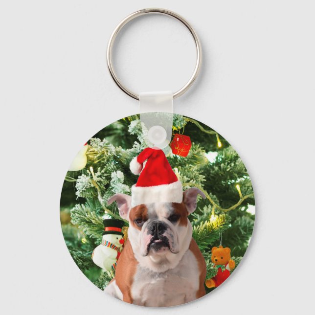 Llavero Santa Hat Bulldog Árbol de Navidad Snowman Gift Bo (Anverso)