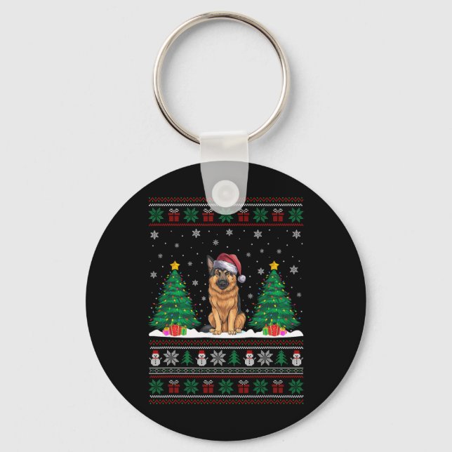 Llavero Santa Hat German Shepherd Dog Xmas Tree Lights Ugl (Anverso)