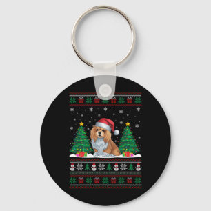 Llavero Santa Hat Lhasa Apso Perro Árbol de Navidad Encend