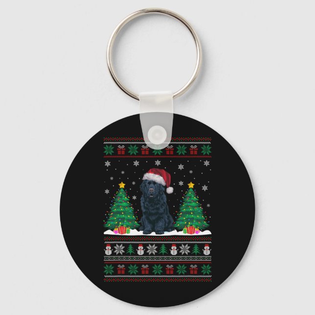 Llavero Santa Hat Newfoundland Dog Xmas Tree enciende Ugly (Anverso)