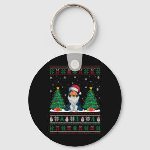 Llavero Santa Hat Rough Collie Dog Xmas Tree iluminan S