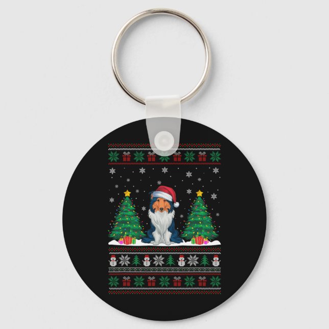 Llavero Santa Hat Rough Collie Dog Xmas Tree iluminan S (Anverso)