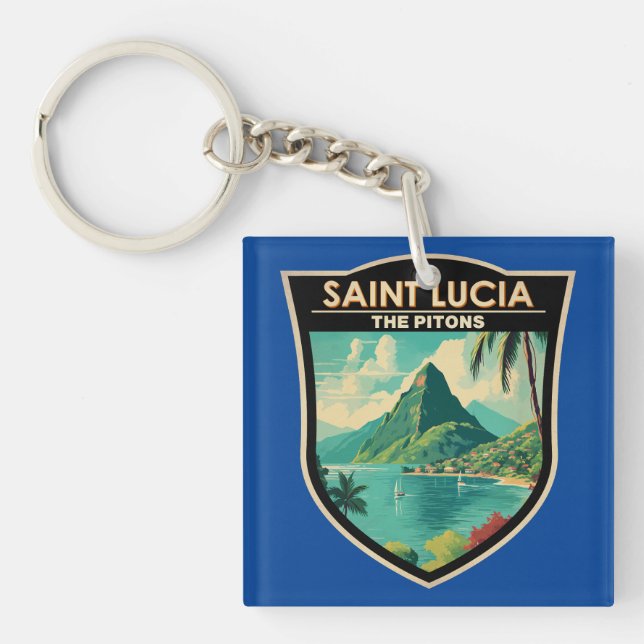 Llavero Santa Lucía Las Pitons Viaje Arte Vintage (Frente)