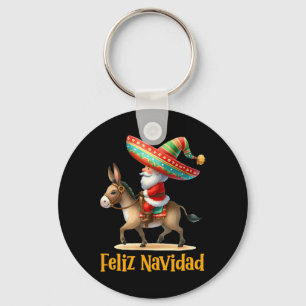 Llavero Santa mexicano montando burro Navidad Mexicana