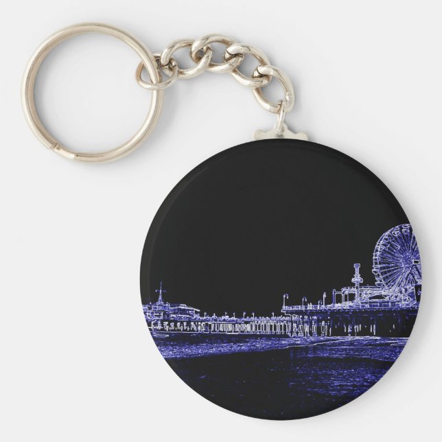 Llavero Santa Mónica Pier Blue Neon Night Photo Edit (Frente)