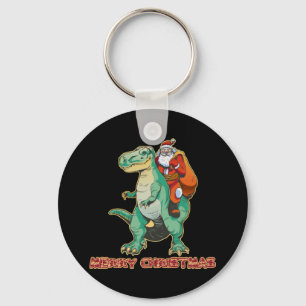 Llavero Santa montando dinosaurio, Trex Santa, Navidad Din